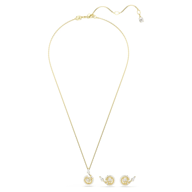 Snake set, Crystal pearl, Mixed cuts, Year of the Snake, White, 18K gold finish