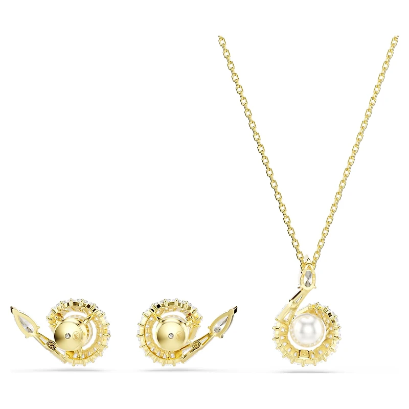 Snake set, Crystal pearl, Mixed cuts, Year of the Snake, White, 18K gold finish