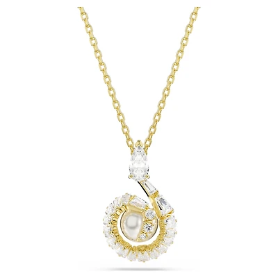 Snake pendant, Crystal pearl, Mixed cuts, Year of the Snake, White, 18K gold finish
