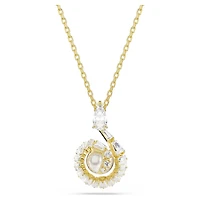 Snake pendant, Crystal pearl, Mixed cuts, Year of the Snake, White, 18K gold finish