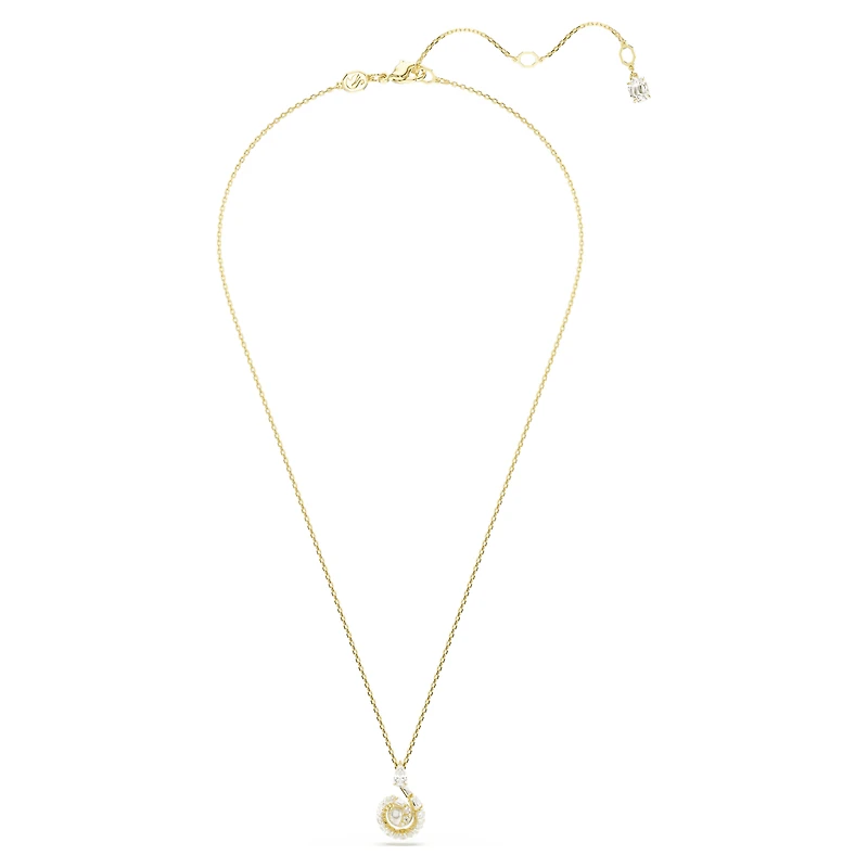 Snake pendant, Crystal pearl, Mixed cuts, Year of the Snake, White, 18K gold finish