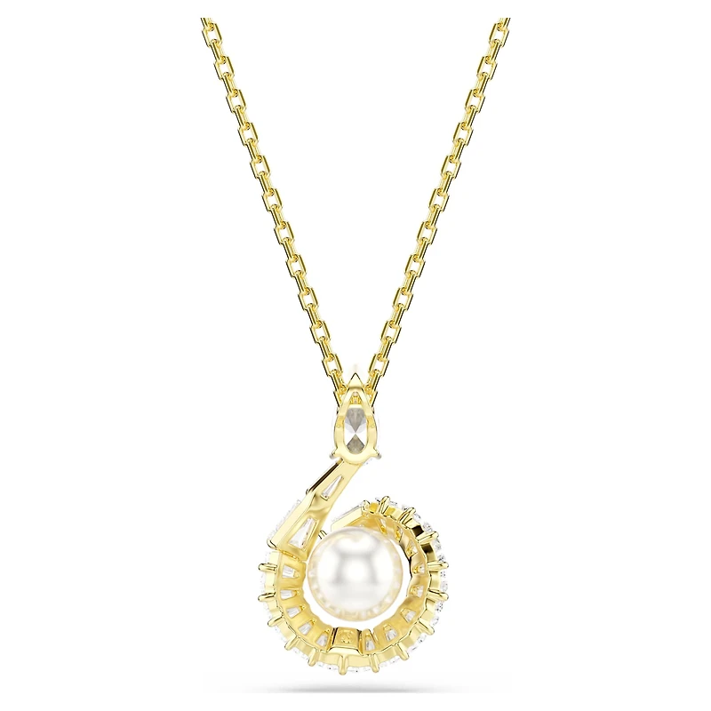 Snake pendant, Crystal pearl, Mixed cuts, Year of the Snake, White, 18K gold finish
