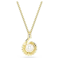 Snake pendant, Crystal pearl, Mixed cuts, Year of the Snake, White, 18K gold finish