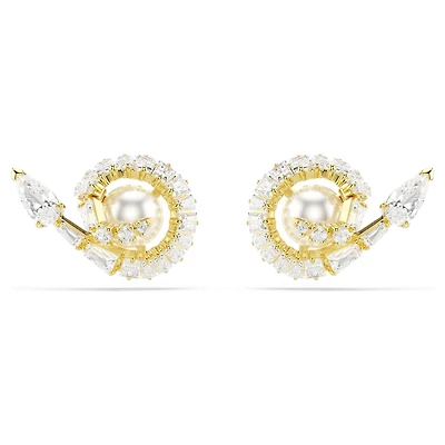 Snake stud earrings, Crystal pearl, Mixed cuts, Year of the Snake, White, 18K gold finish