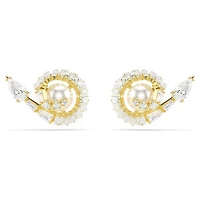 Snake stud earrings, Crystal pearl, Mixed cuts, Year of the Snake, White, 18K gold finish