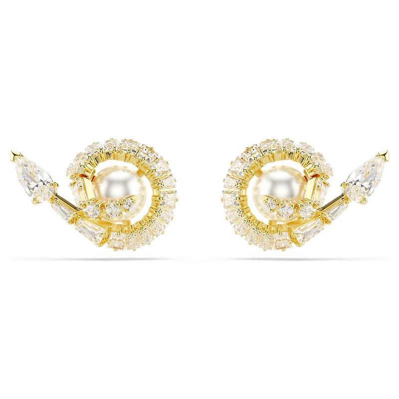 Snake stud earrings, Crystal pearl, Mixed cuts, Year of the Snake, White, Gold-tone plated by SWAROVSKI