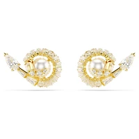 Snake stud earrings, Crystal pearl, Mixed cuts, Year of the Snake, White, Gold-tone plated by SWAROVSKI