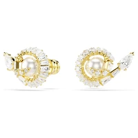 Snake stud earrings, Crystal pearl, Mixed cuts, Year of the Snake, White, 18K gold finish