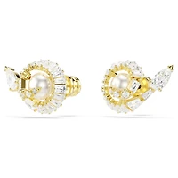 Snake stud earrings, Crystal pearl, Mixed cuts, Year of the Snake, White, 18K gold finish