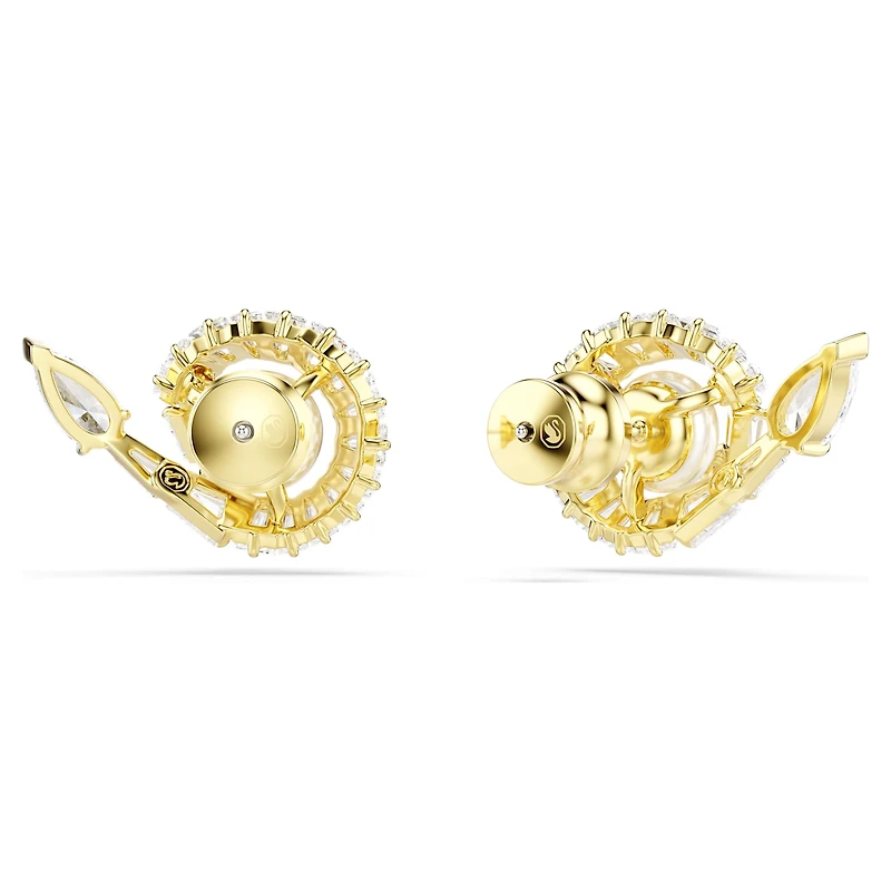 Snake stud earrings, Crystal pearl, Mixed cuts, Year of the Snake, White, 18K gold finish