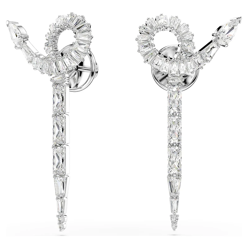 Snake drop earrings, Mixed cuts, Year of the Snake, White, Rhodium plated by SWAROVSKI