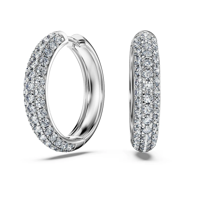 Eternity hoop earrings, Lab-grown diamonds 2 ct tw, Round shape, 14K white gold by SWAROVSKI