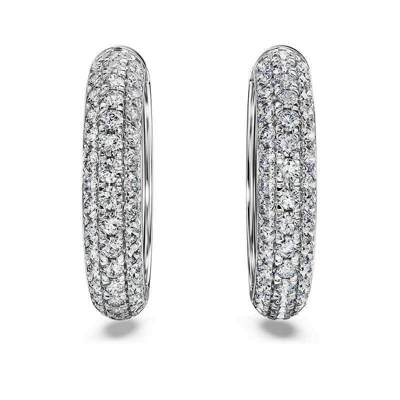 Eternity hoop earrings, Lab-grown diamonds 2 ct tw, Round shape, 14K white gold by SWAROVSKI