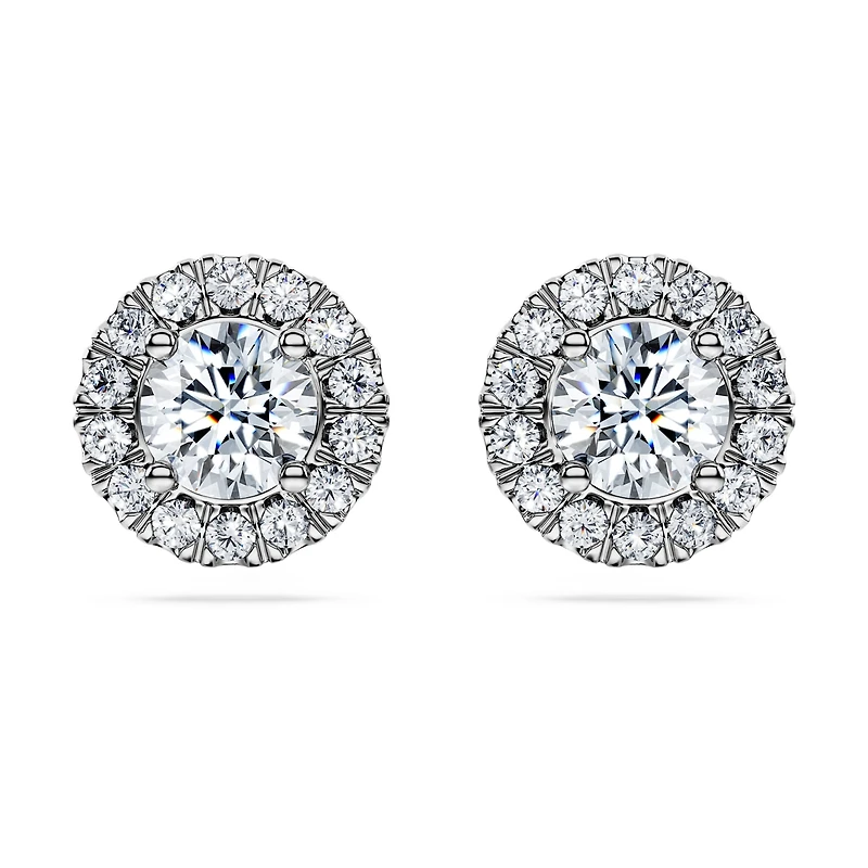 Eternity halo stud earrings, Lab-grown diamonds 2 ct tw, Round shape, 14K white gold