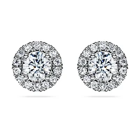 Eternity halo stud earrings, Lab-grown diamonds 2 ct tw, Round shape, 14K white gold
