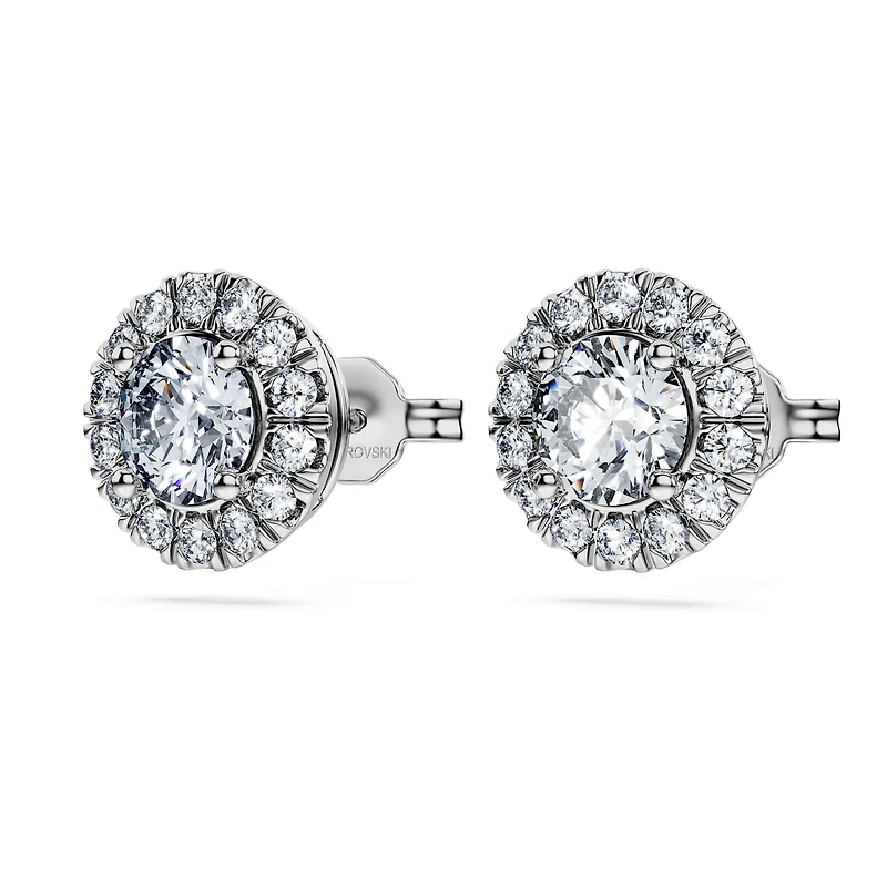 Eternity halo stud earrings, Lab-grown diamonds 2 ct tw, Round shape, 14K white gold