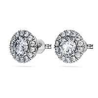Eternity halo stud earrings, Lab-grown diamonds 2 ct tw, Round shape, 14K white gold