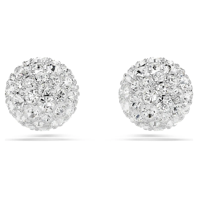 Dextera stud earrings, Round cut, Sphere, White, Rhodium plated by SWAROVSKI