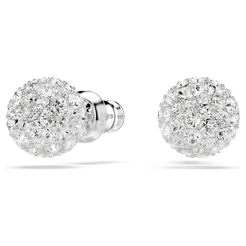 Dextera stud earrings, Round cut, Sphere, White, Rhodium plated by SWAROVSKI