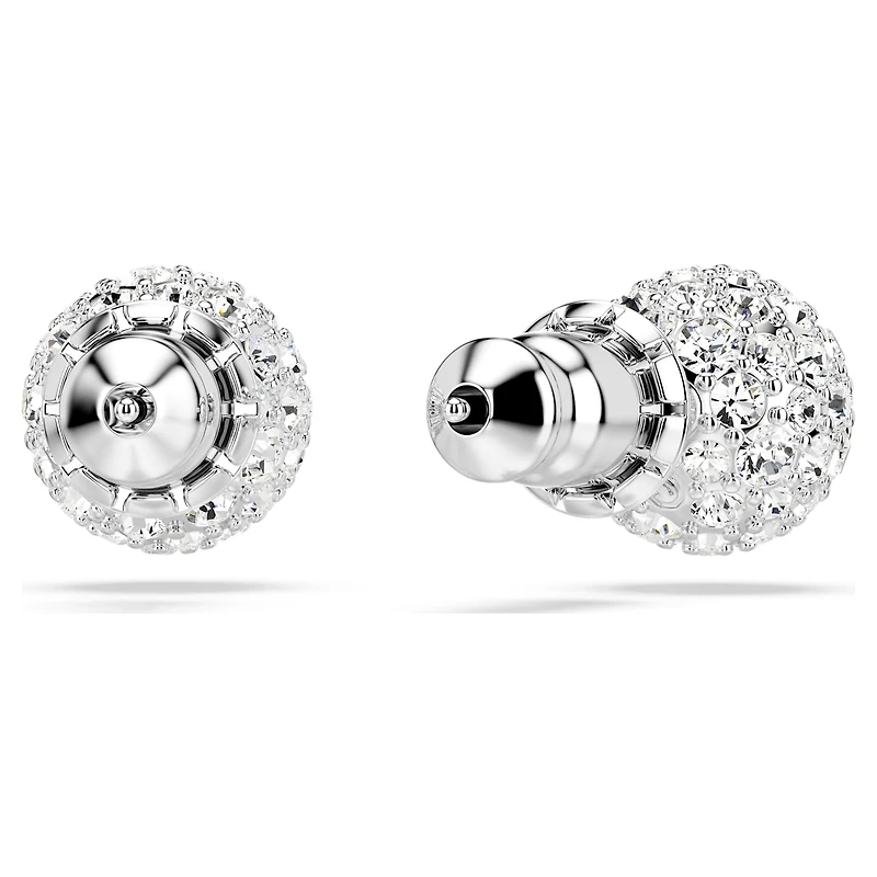 Dextera stud earrings, Round cut, Sphere, White, Rhodium plated by SWAROVSKI