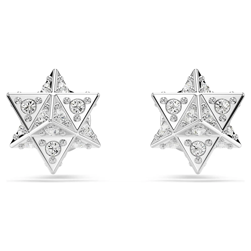 Dextera stud earrings, Round cut, Star, White, Rhodium plated by SWAROVSKI