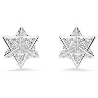 Dextera stud earrings, Round cut, Star, White, Rhodium plated by SWAROVSKI