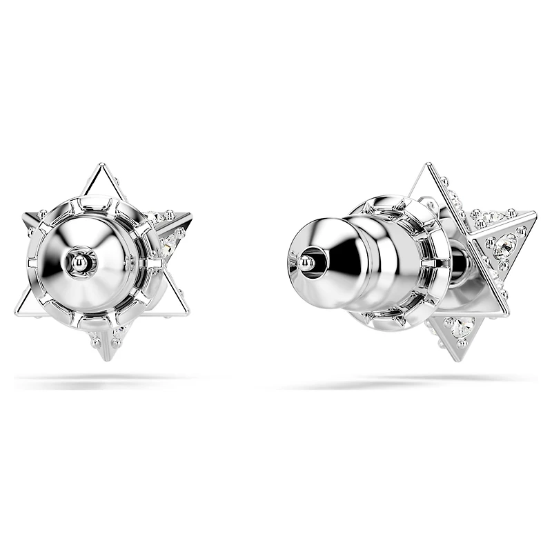 Dextera stud earrings, Round cut, Star, White, Rhodium plated by SWAROVSKI