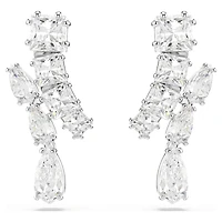 Matrix drop earrings, Mixed cuts, White, Rhodium plated by SWAROVSKI