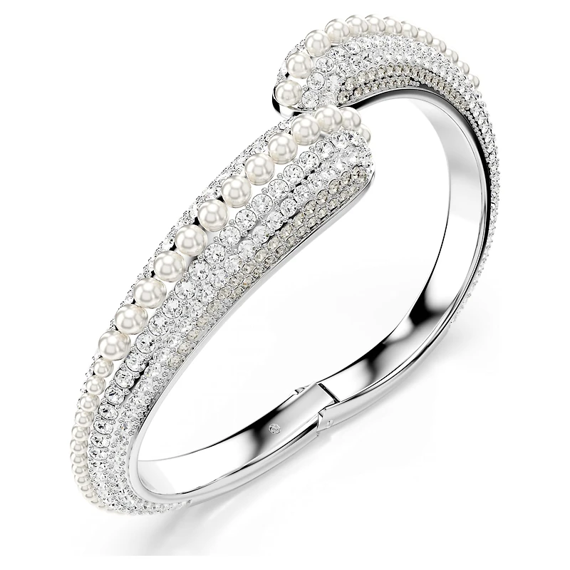 Sublima cuff, Crystal pearl, Round cut, White, Rhodium plated by SWAROVSKI