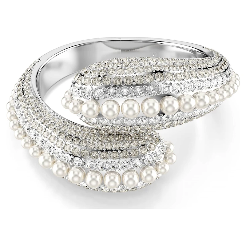 Sublima cuff, Statement, Crystal pearl, Round cut, White, Rhodium plated by SWAROVSKI