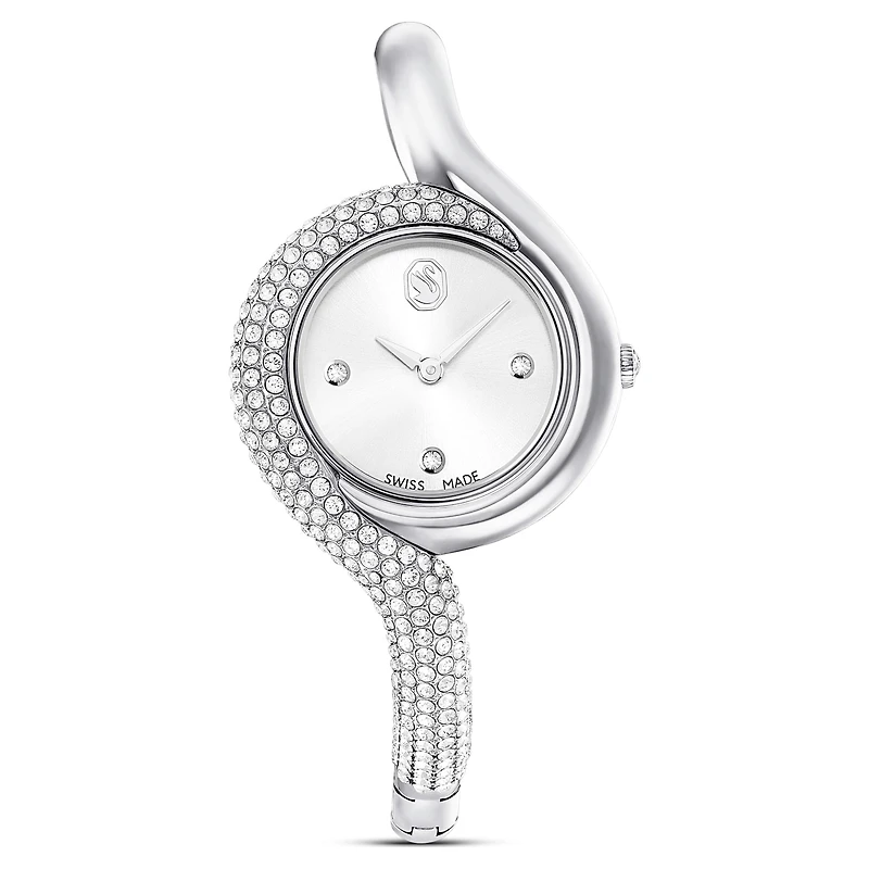 Dextera asymmetric watch, Swiss Made, Metal bracelet, Silver tone, Stainless Steel by SWAROVSKI