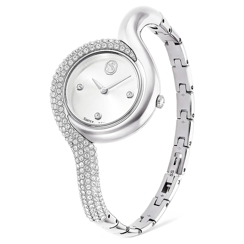 Dextera asymmetric watch, Swiss Made, Metal bracelet, Silver tone, Stainless Steel by SWAROVSKI