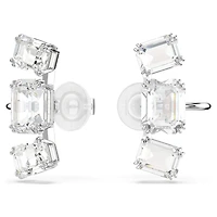 Millenia clip earrings, Octagon cut, White, Rhodium plated by SWAROVSKI