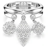 Dextera ring, Set (2), Sphere and cube, White, Rhodium plated by SWAROVSKI