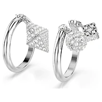 Dextera ring, Set (2), Sphere and cube, White, Rhodium plated by SWAROVSKI