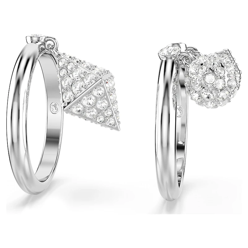 Dextera ring, Set (2), Sphere and cube, White, Rhodium plated by SWAROVSKI