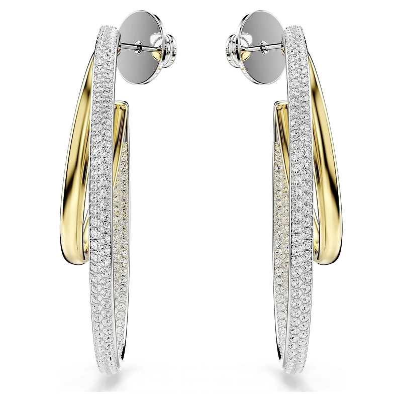 Hyperbola hoop earrings, Round cut, Medium, White, Mixed metal finish by SWAROVSKI
