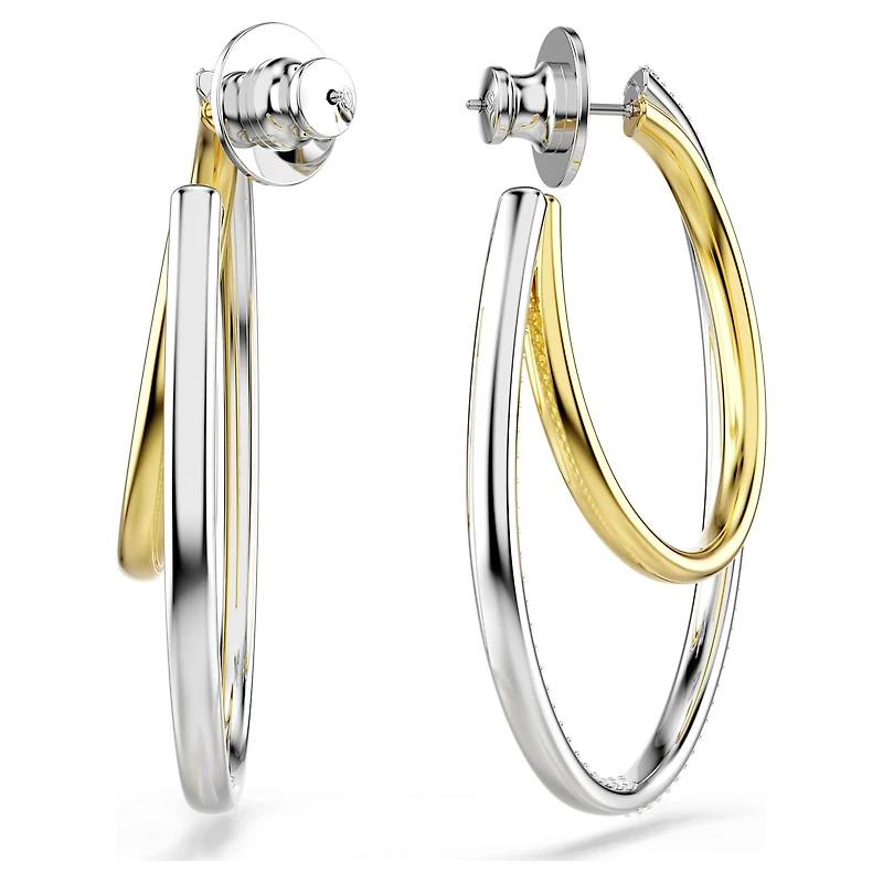 Hyperbola hoop earrings, Round cut, Medium, White, Mixed metal finish by SWAROVSKI