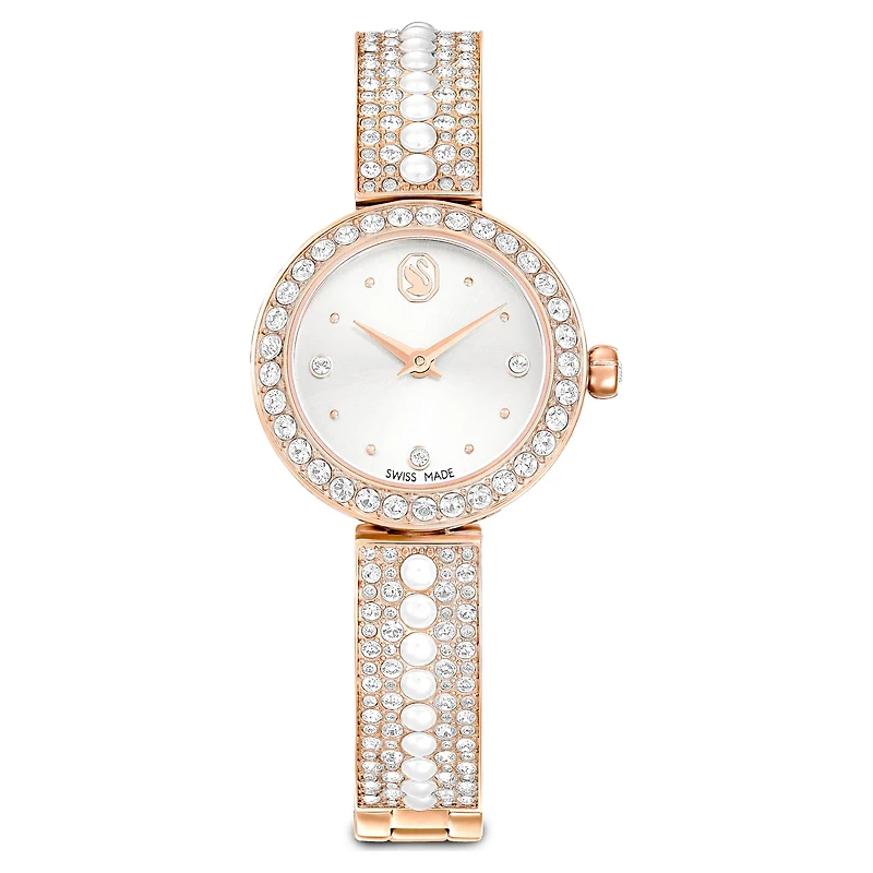 Matrix pearl bangle watch, Swiss Made, Crystal bracelet, Rose gold-tone finish