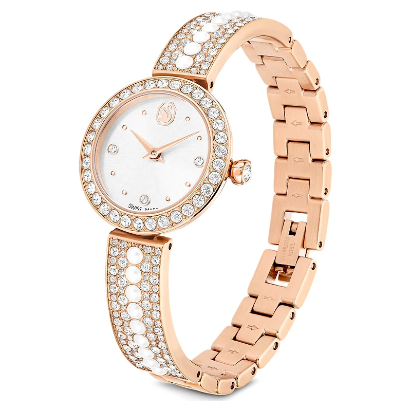 Matrix pearl bangle watch, Swiss Made, Crystal bracelet, Rose gold-tone finish
