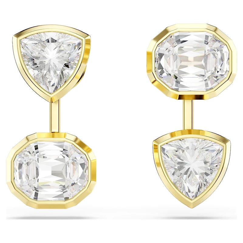 Imber earring jackets, Asymmetrical design, Mixed cuts, White, 18K gold finish
