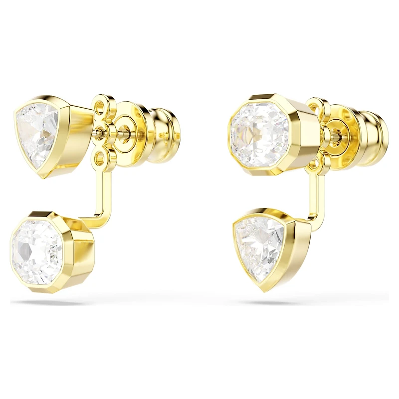 Imber earring jackets, Asymmetrical design, Mixed cuts, White, 18K gold finish