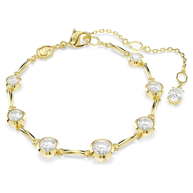 Imber bracelet, Mixed round cuts, White, 18K gold finish