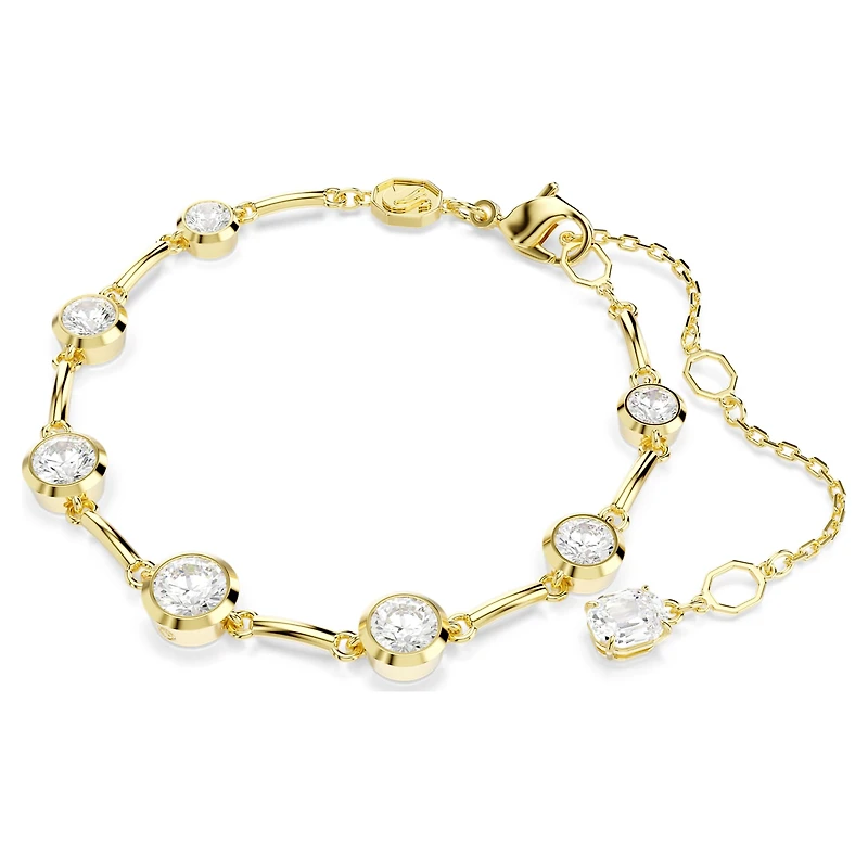 Imber bracelet, Mixed round cuts, White, 18K gold finish
