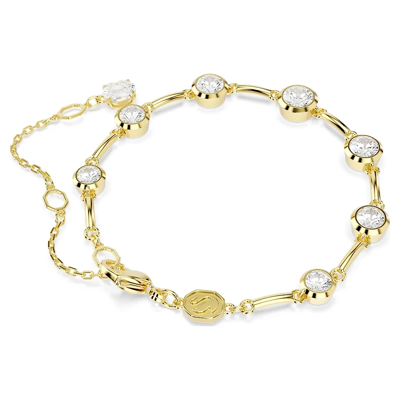 Imber bracelet, Mixed round cuts, White, 18K gold finish