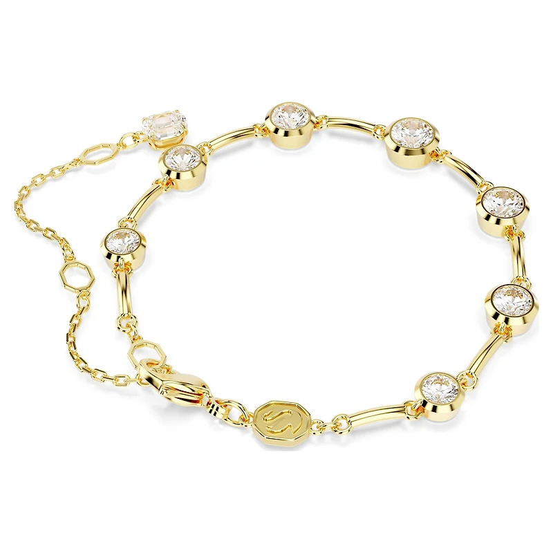 Imber bracelet, Mixed round cuts, White, Gold-tone plated by SWAROVSKI