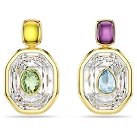 Chroma drop earrings, Asymmetrical design, Octagon cut, Multicoloured, Gold-tone plated by SWAROVSKI