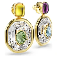 Chroma drop earrings, Asymmetrical design, Octagon cut, Multicoloured, Gold-tone plated by SWAROVSKI