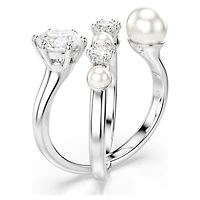 Matrix cocktail ring, Crystal pearl, Round cut, White, Rhodium plated by SWAROVSKI