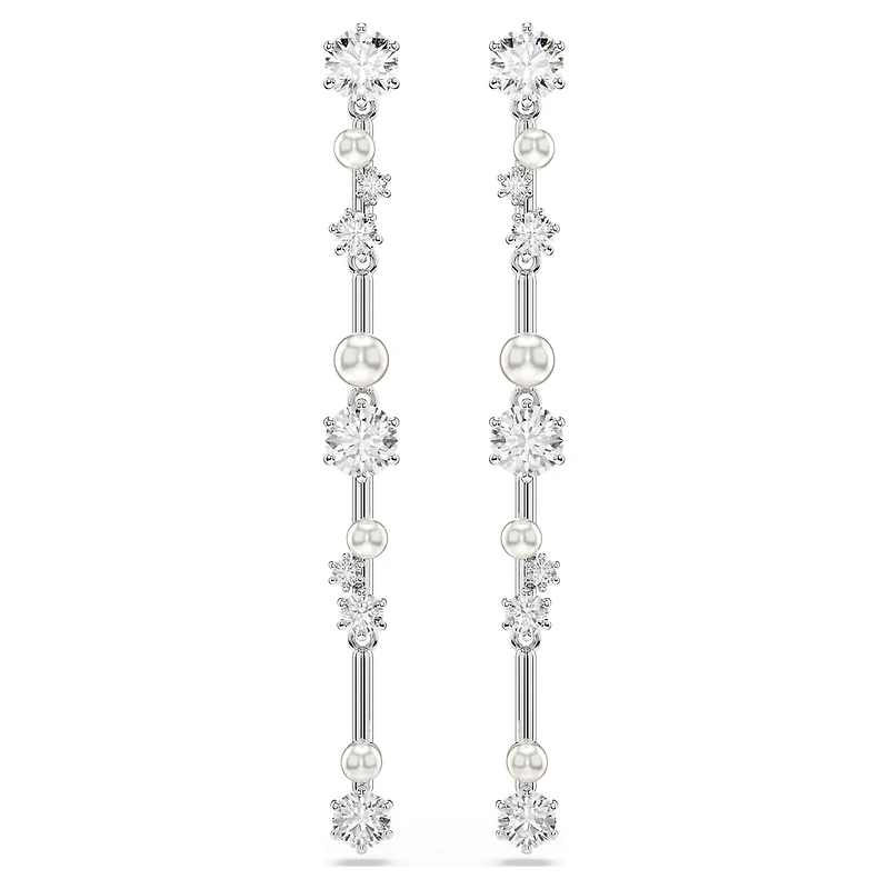 Constella drop earrings, Crystal pearl, Round cuts, White, Rhodium plated by SWAROVSKI